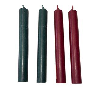 Set Of 4 Vintage Red & Green Taper Candles 7" For Holiday Decor